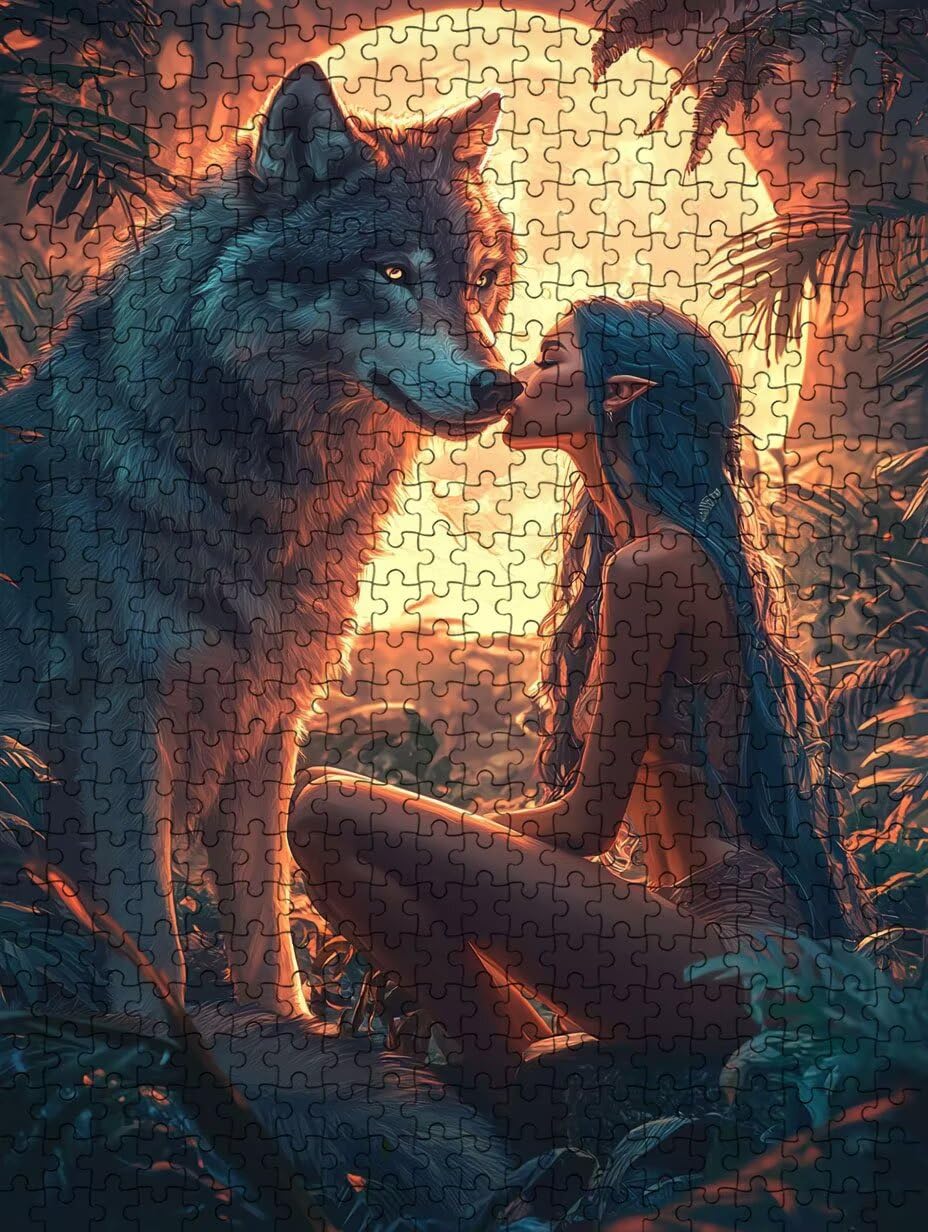 Puzzle 4000 sztuk, kobieta, wilk, puzzle dla dorosłych 4000, drewniane puzzle, klasyczne gry edukacyjne, niemożliwe wyzwanie, gry i zajęcia rodzinne, prezent kreatywny DX0YL1-746