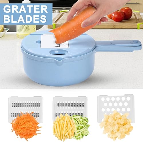 Miniatura 5 de Picador de verduras, 14 en 1 picador de alimentos multifunción, cortador de verduras multifunción/rebanadora, con contenedor Veggie Chopper Ajo