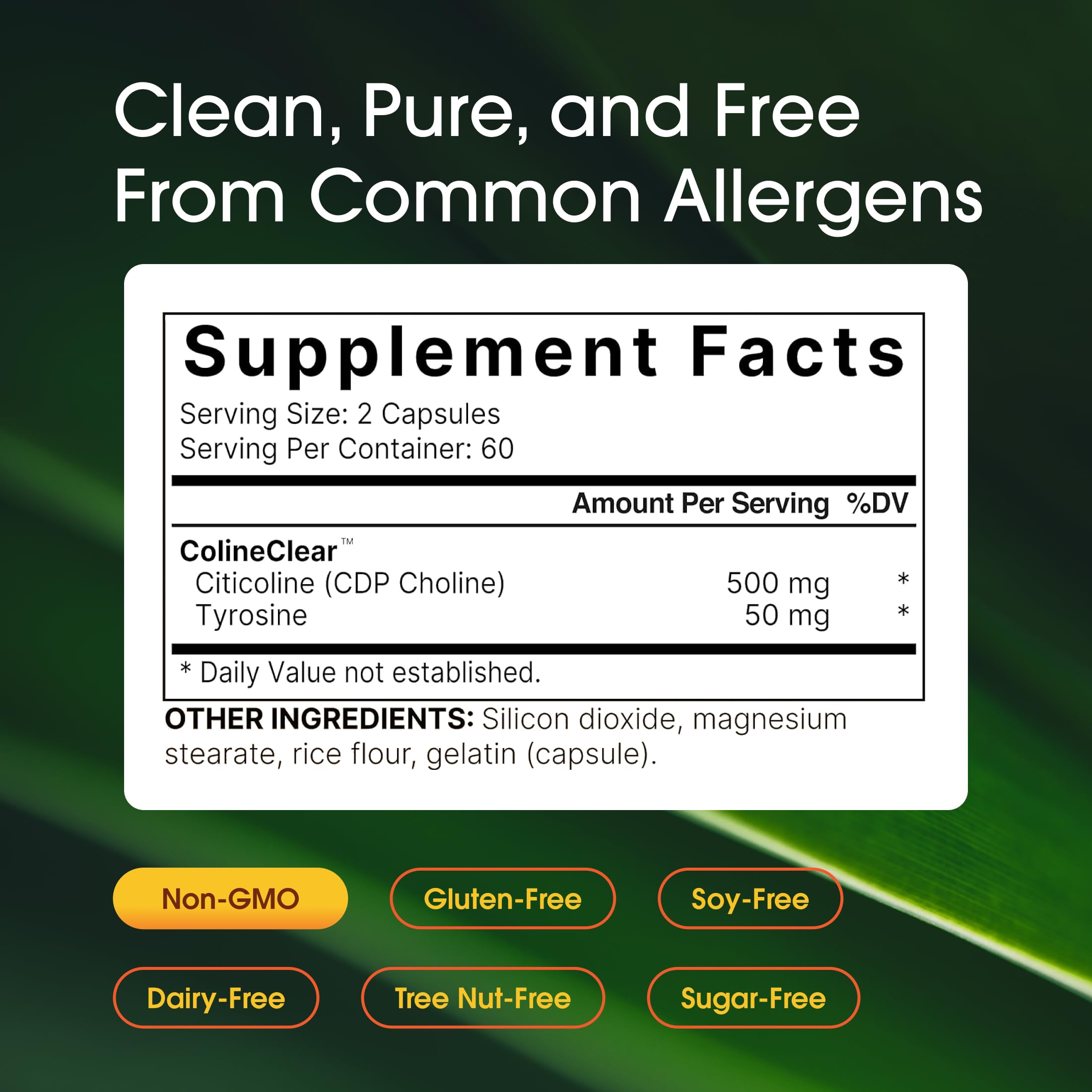 NatureBell Citicoline Supplements, CDP Choline, Citicoline 500mg Plus Tyrosine 50mg Per Serving, Optimized Dosage, 120 Capsules, 2 in 1 Formula, Dual Action Brain Supplement, Non-GMO