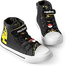 Pokémon Baskets Montantes Pikachu pour garçons avec Sangle Auto-agrippante | Pika Enfants Noir Jaune Lightning Bolt Chaussures | Marchandises Pokeball Merch | Chaussure de rentrée