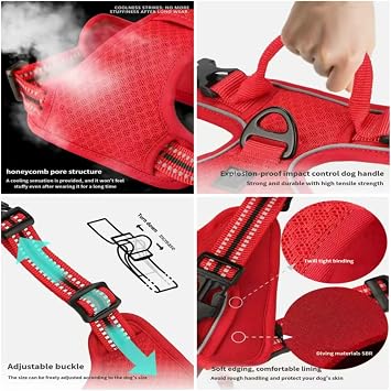 This Anti-Pull Dog Harness is Designed specifically for Bichon Frise. It Features a Handle, Adjustable Reflective Vest-Style Design, and is Made of Breathable, Thickened Nylon. red L