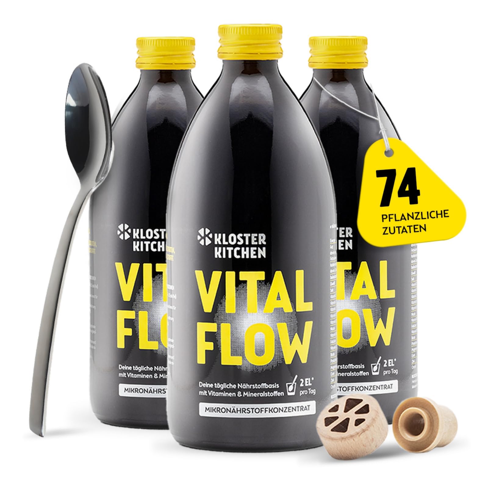 Kloster Kitchen Mikronährstoffkonzentrat Vital Flow | 3x 500 ml - 3 Monate - 74 Zutaten | Obst, Gemüse & Kräuter - Vitamine, Mineralstoffe & Spurenelemente | Mikronährstoffe Saft Flüssig Vegan