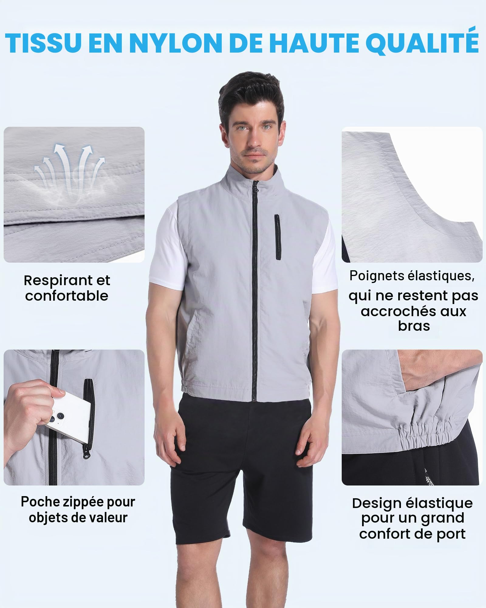FERNIDA Gilet rafraîchissant, gilet de glace avec 24 poches de glace, pour hommes et femmes, sans manches en nylon, vêtements frais et respirants pour l'été, plein air, temps chaud, chasse, travail