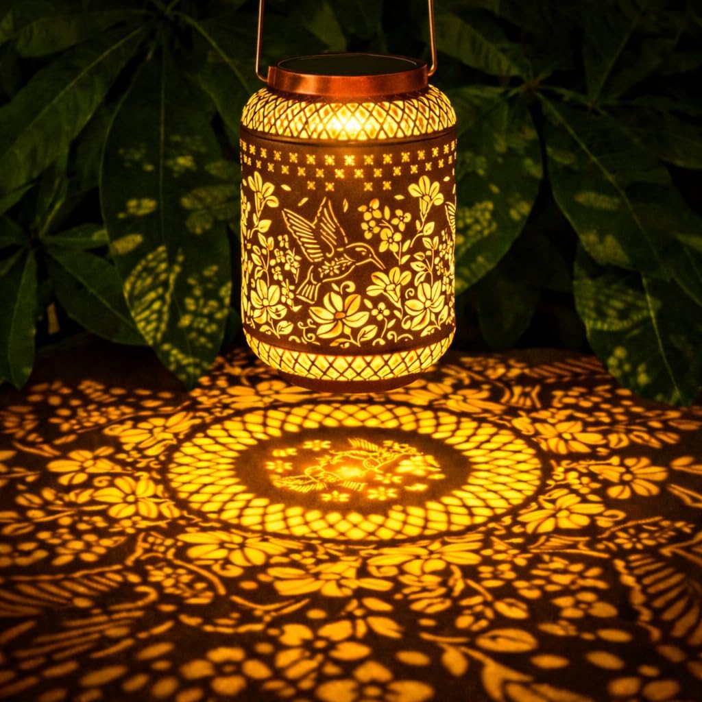 Solar Lanterns Outdoor Waterproof Hummingbird Hanging Solar Lights Garden Decor Gifts for Women Mom Grandma Sister Elegant Metal Solar LED Light Decoration Outside for Yard, Patio, Backyard, Porch
