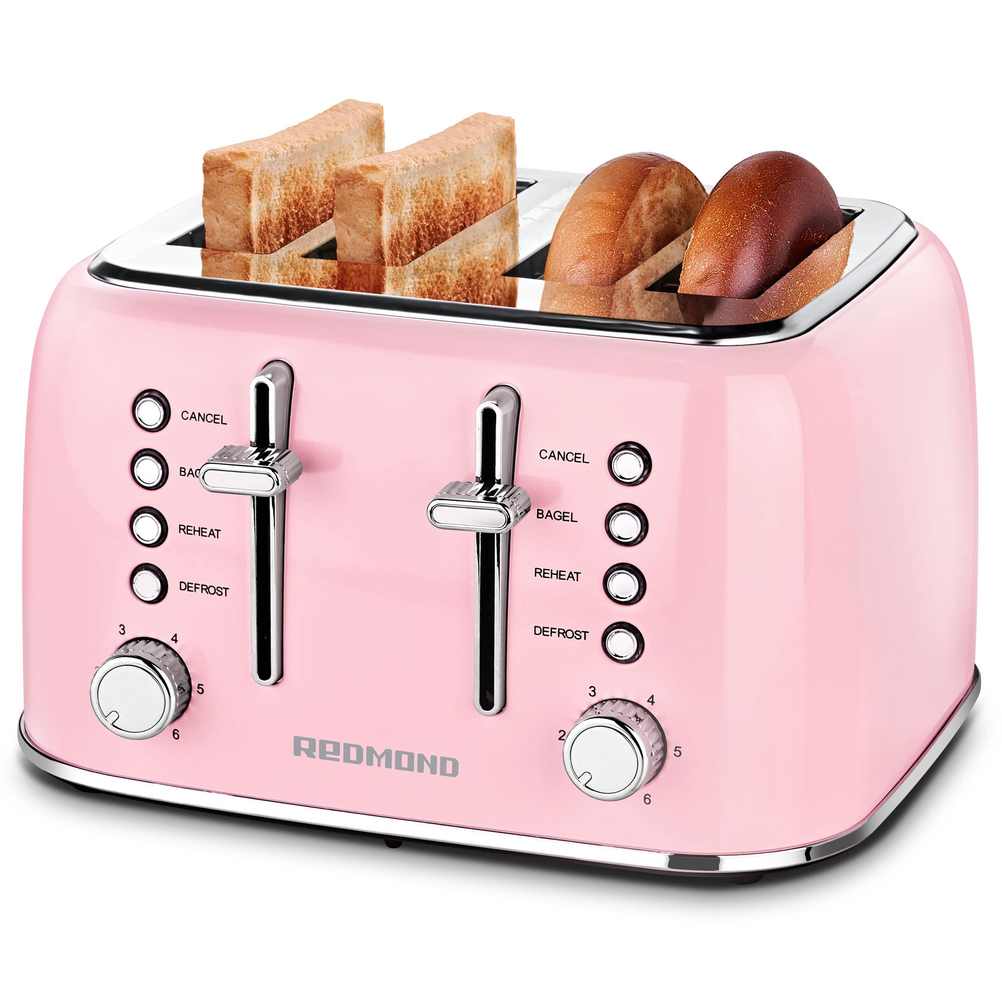 Buy REDMOND Toaster 4 Slice, Retro Stainless Steel Toaster with Extra Wide Slots Bagel, Defrost