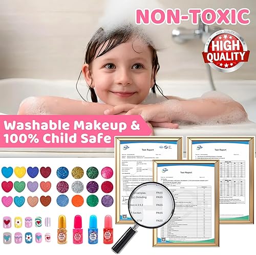 Miniatura 3 de Kit de maquillaje para niñas, juego de maquillaje real seguro y lavable, juego de maquillaje de belleza, estuche cosmético con espejo, juguetes de