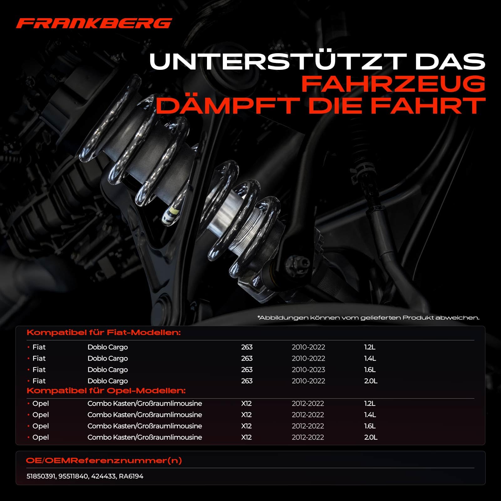 Frankberg 2 muelles de suspensión eje trasero 51850391 | Compatible con: Doblo Cargo 263, Caja combinada/MPV X12