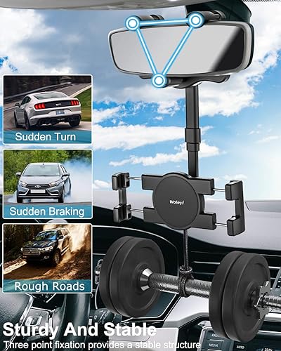 Miniatura 7 de woleyi Soporte para tableta de espejo retrovisor para automóvil, soporte para tableta de automóvil, clip universal giratorio de 360, para iPad Pro