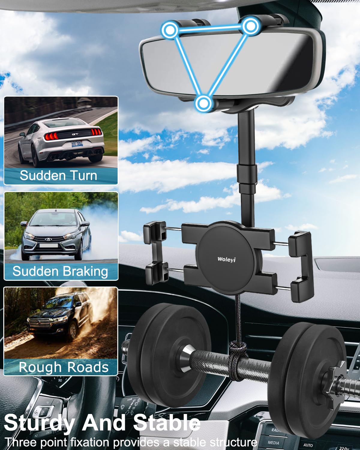 woleyi Rearview Mirror Tablet Holder for Car, Rear View Mirror Car