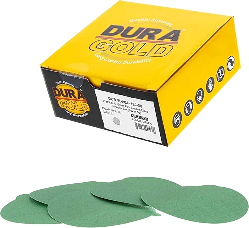 Miniatura 9 de Dura-Gold Discos de lija PSA de película verde de 5 pulgadas, grano 180 (caja de 50), discos de papel de lija autoadhesivos con parte trasera