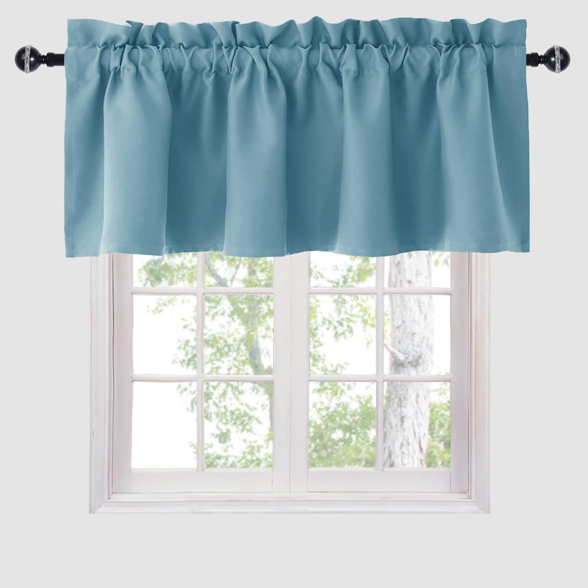 Hiasan Valance Curtains for Kitchen Blackout Thermal Insulated Solid Window Curtain Valance, Stone Blue, 52 x 18 Inches, 1 Panel
