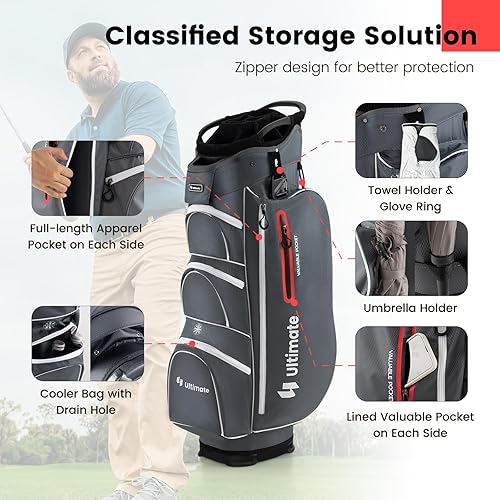 Miniatura 3 de Goplus Bolsa de carrito de golf con divisores superiores de 15 vías, bolsa de club de golf con 7 bolsillos con cremallera, bolsa refrigerante,