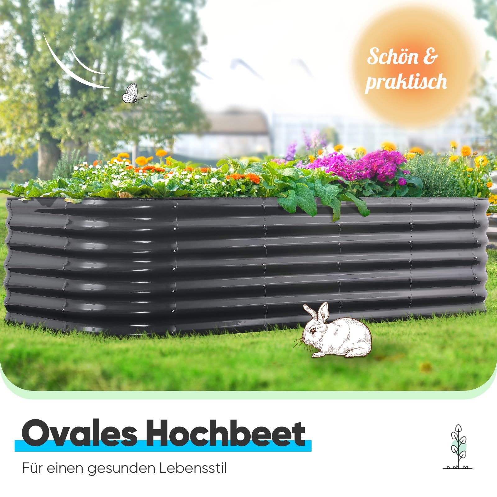 Quictent Hochbeet 180 x 90 62cm oval, verzinkt