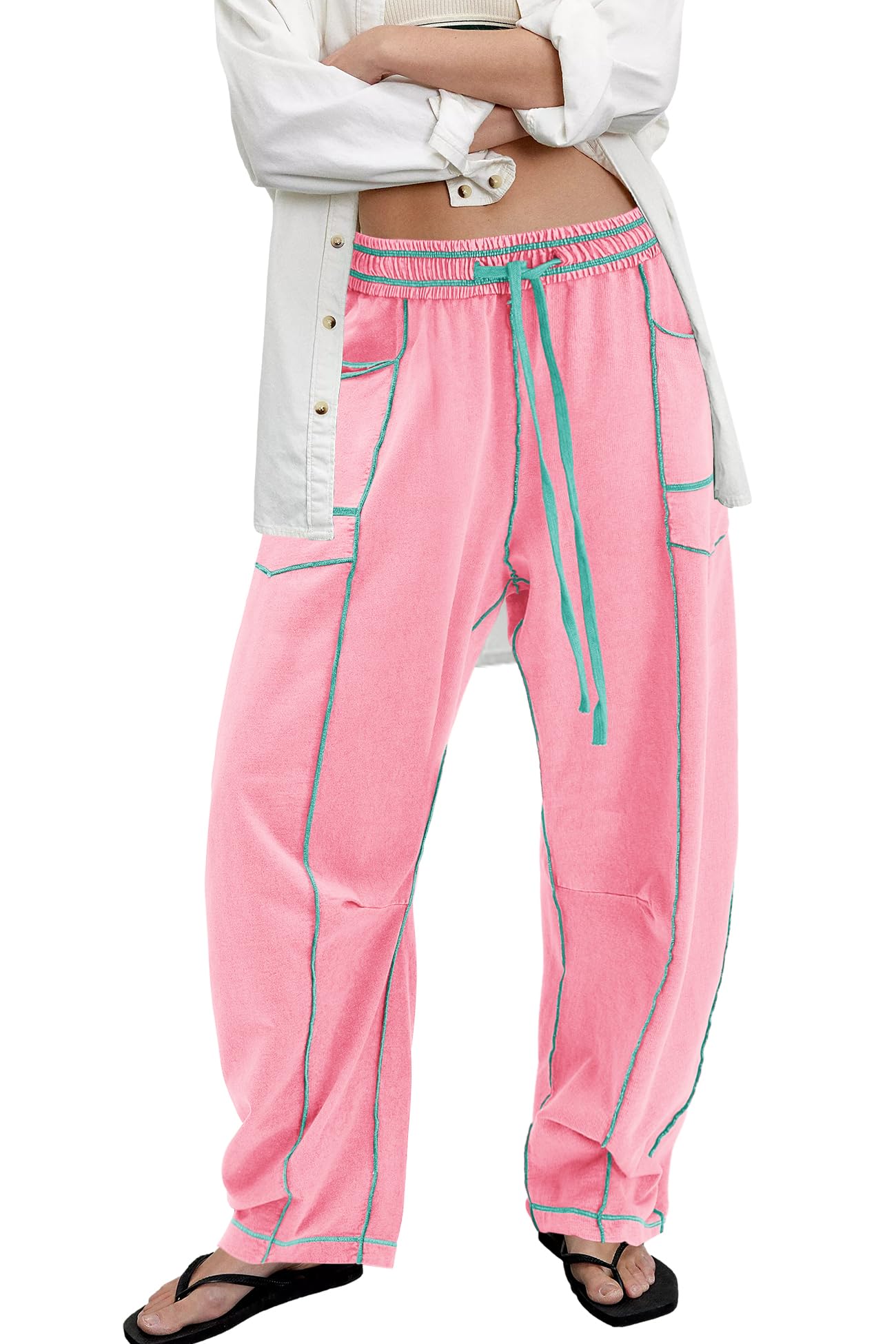 ReachMe Womens Barrel Sweatpants Baggy Wide Leg Pants Drawstring Travel Pants Casual Fall Outfits 2025