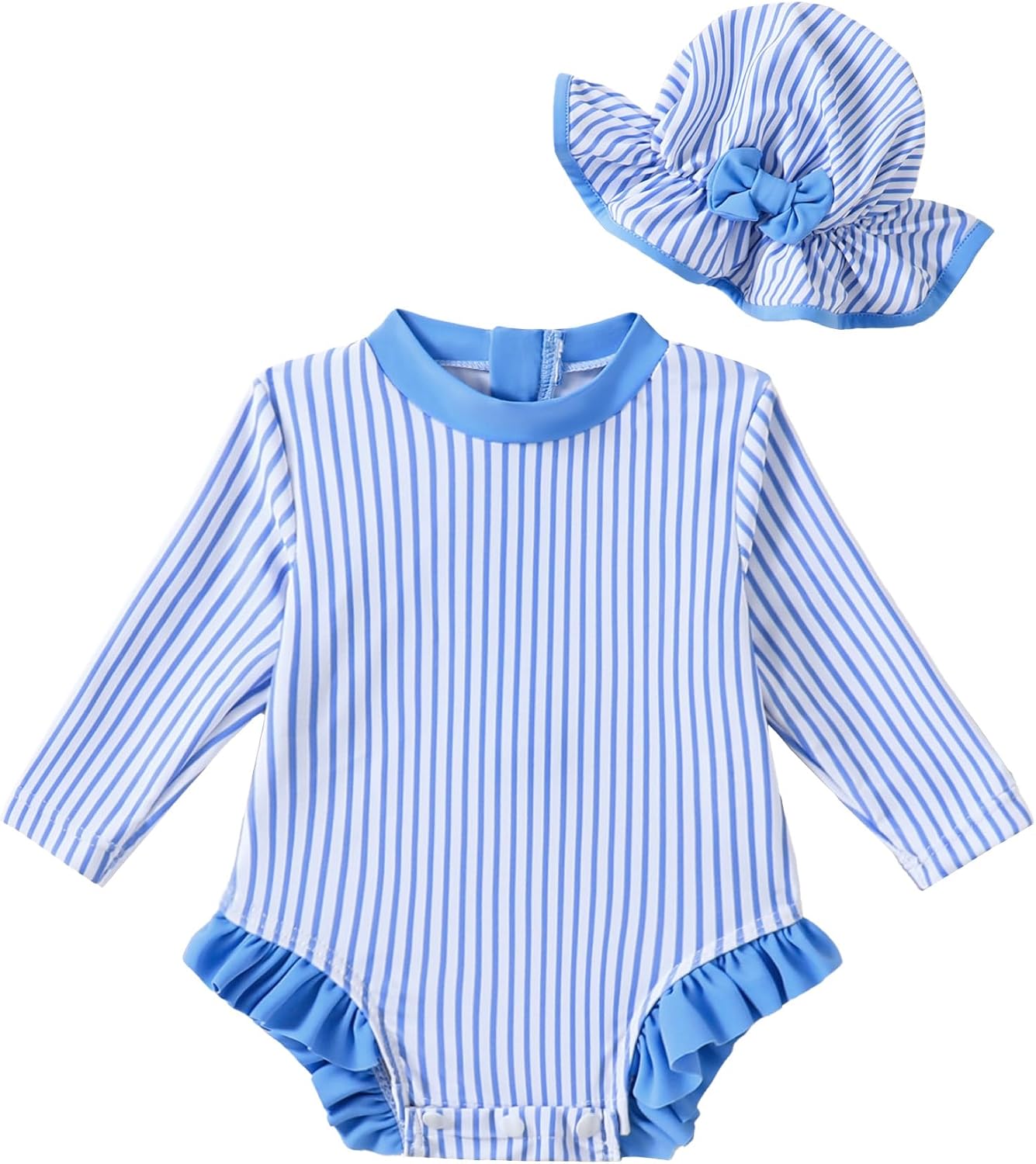 Baby Girl Swimsuit UPF 50+ Sun Protection Long Sleeve Rash Guard Swimwear Zipper One Piece Infant Bathing Suit with Hat