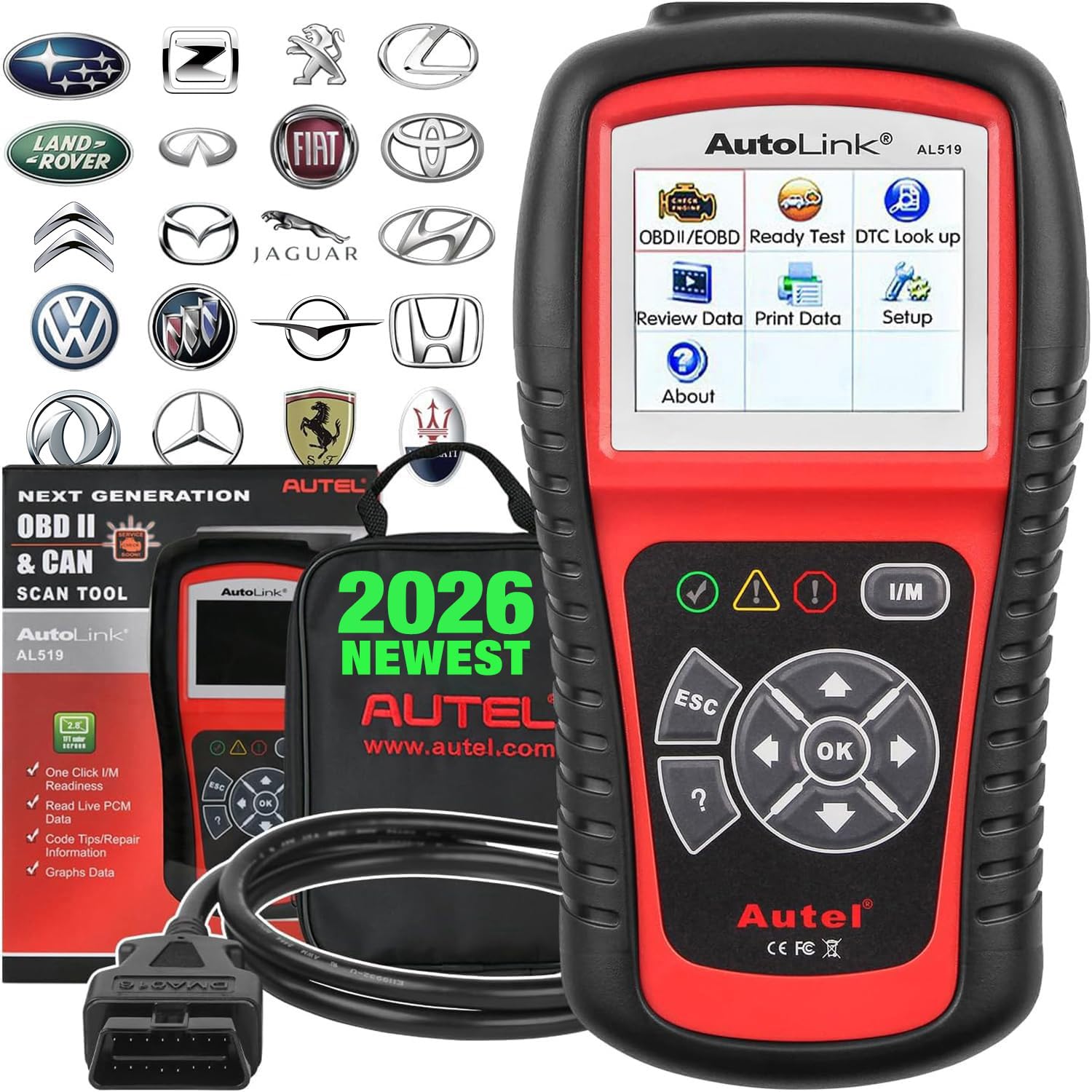 Autel AL519 AutoLink OBD2 Scanner, Code Reader Car Diagnostic Tool with Mode 6 Vehicle Scan Tool