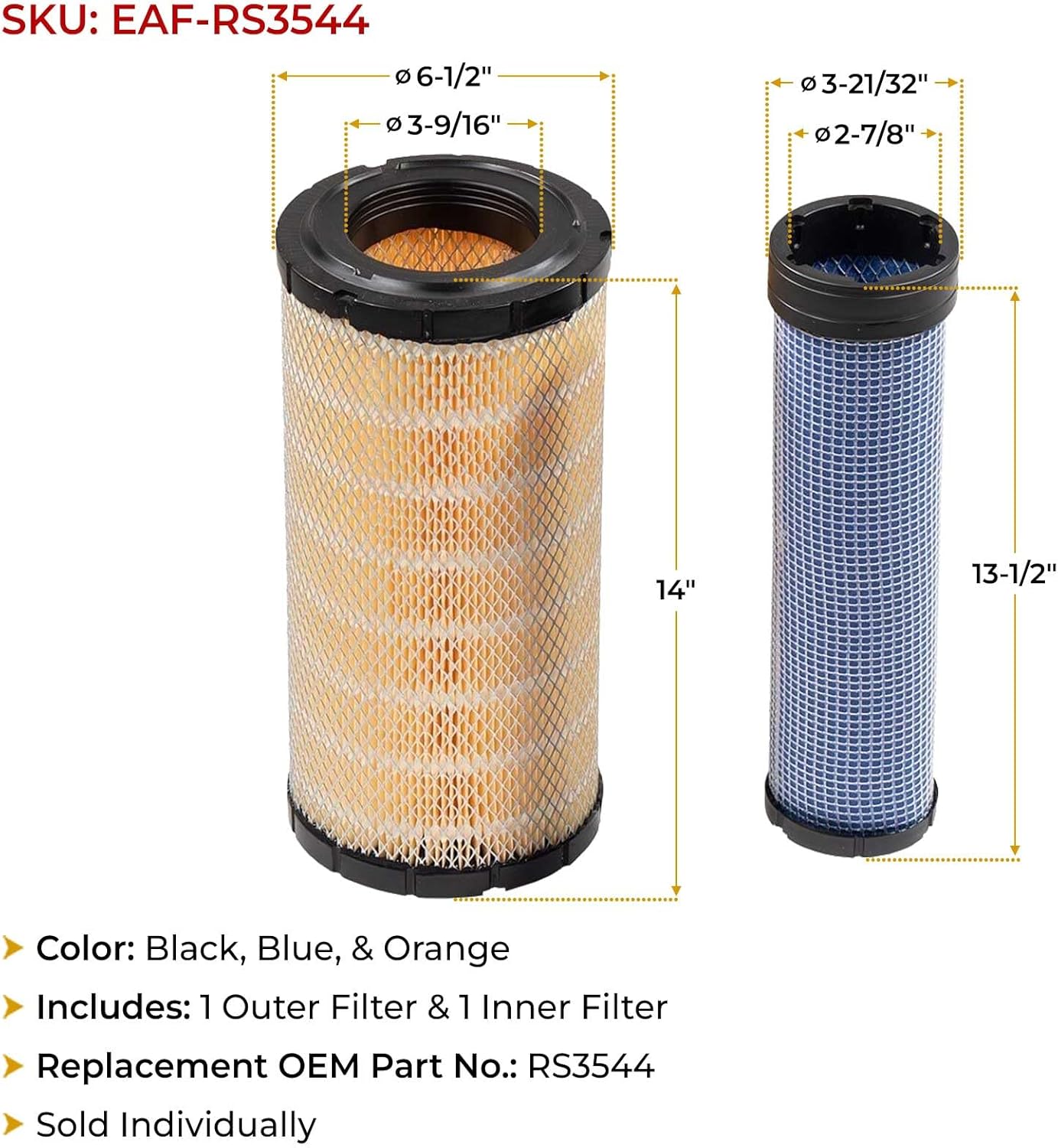 Mytee Products 2Pk P828889 P829333 Engine Air Filter Compatible with IHC Models Caterpillar Cat Engine Truck Replaces 110-6326 -110-6331 46562-46569 AT171853-AT171854 222421A1-222422A1 RS3544-RS3545