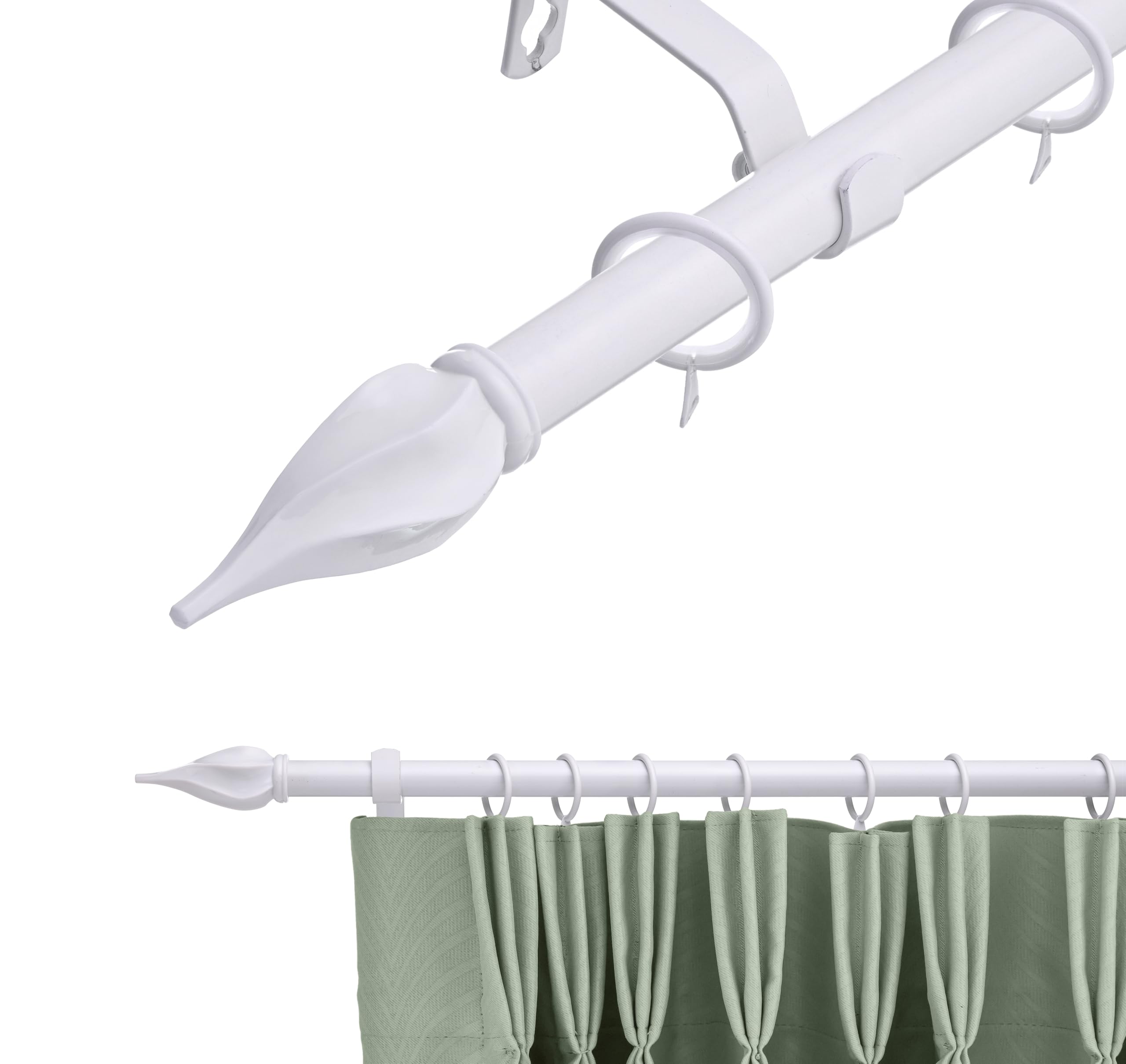 19 mm Extendable Metal Curtain Pole Rods - White (Spiral Finials, 120-210 cm)