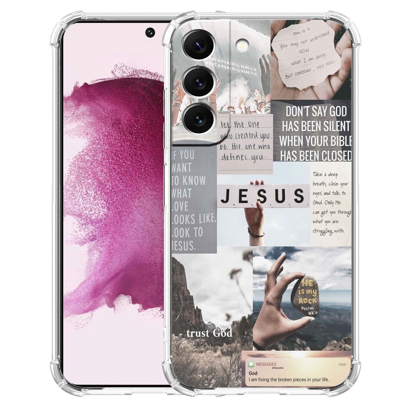 Nsyosio Jesus Quotes Case for Samsung Galaxy S22,Christian Bible Verse Saying Collage,Unique Soft TPU Bumper Case Compatible with Galaxy S22