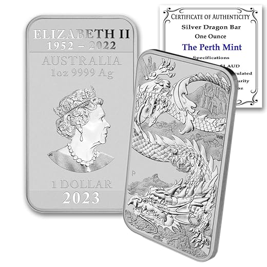 2023 P 1 oz Australian Silver Dragon Rectangular Bar Coins Brilliant Uncirculated with Certificate of Authenticity $1 Seller BU