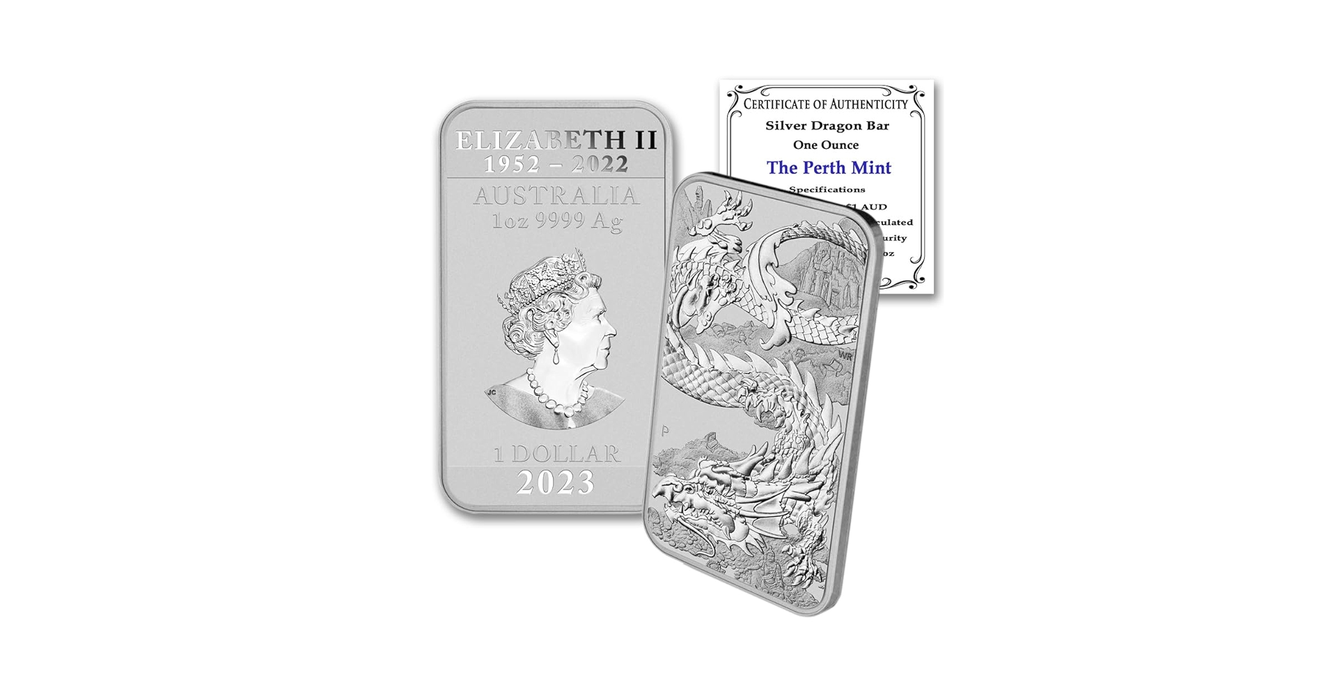 2023 P 1 oz Australian Silver Dragon Rectangular Bar Coins
