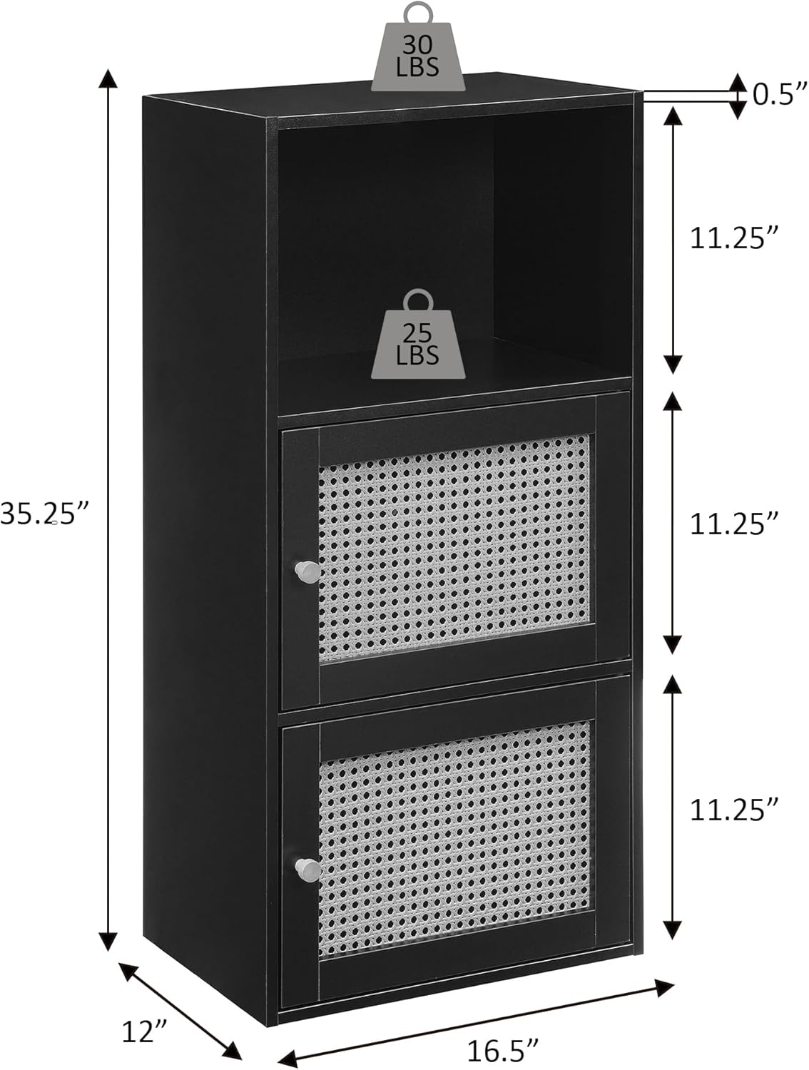 Convenience Concepts Xtra Storage Boho Weave 2 Door Cabinet 16.5" - Modern Storage Organizer with Shelf, 2 Cabinet Doors, for Living Room, Bathroom, Office, Den, Brown Autumn Haze/Beige Barley