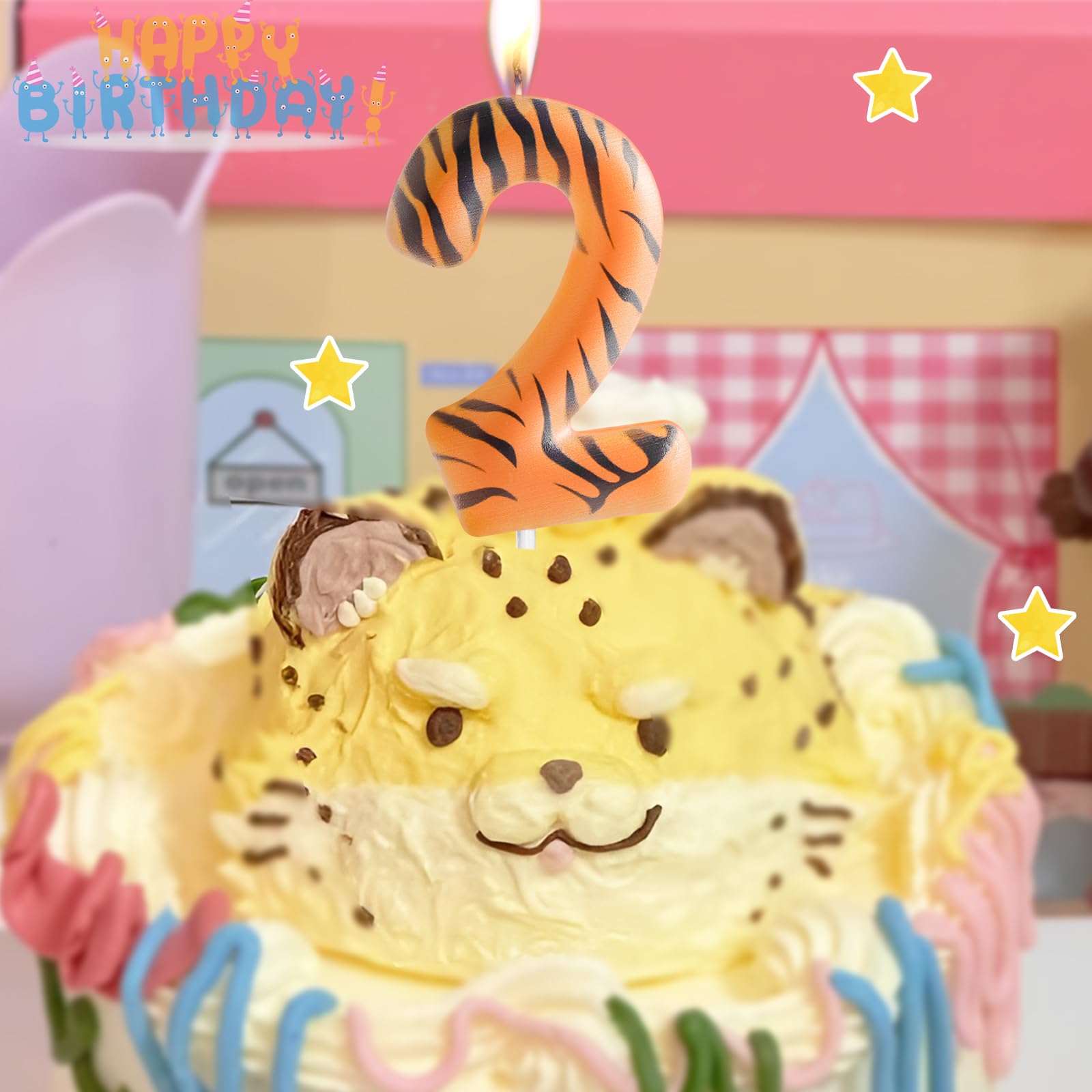 Zi Lan Candela Per Torta 5° Compleanno A Tema Giungla - Tigre A Righe Arancione, Decorazione Animali Per Festa Bambini E Ragazze, Altezza 10 Cm