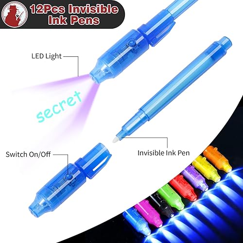 Miniatura 2 de Winrayk 75 piezas de regalos de fiesta de detectives suministros de cumpleaños pluma de tinta invisible cuaderno secreto agente etiqueta de nombre