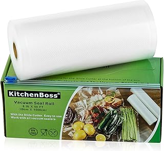 KitchenBoss Sac Sous Vide Alimentaire,1Rouleau 20cmx15M,Total 15 M,Rouleaux de Mise Sous Vide avec 1 Boîte de Coupe(Pas Plus de Ciseaux) sans BPA,pour Machine Sous Vide KitchenBoss