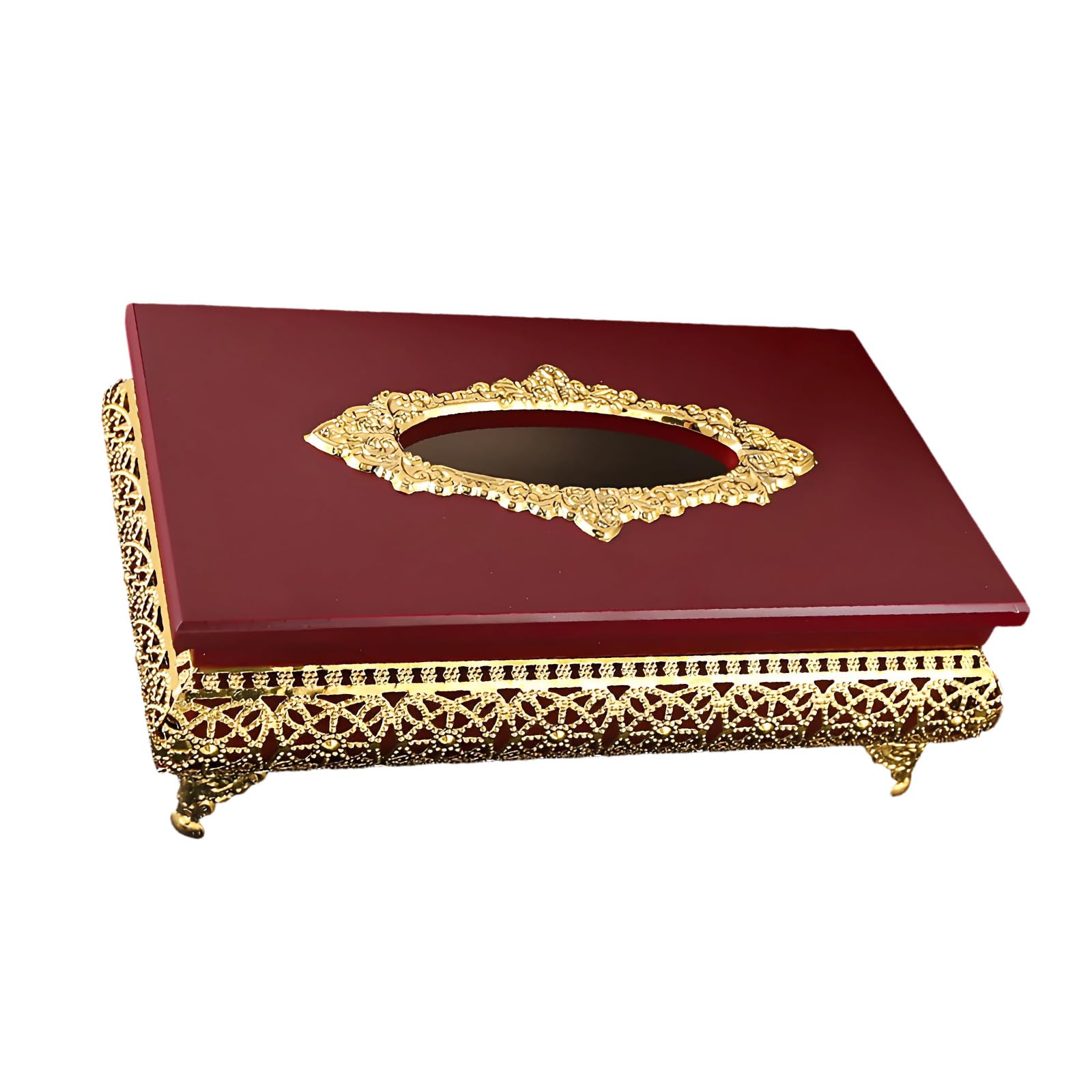 End Tissue Cover Box with Nonslip Bottom for Restaurant Hotel and Household Use Metal Wood Tissue Holder