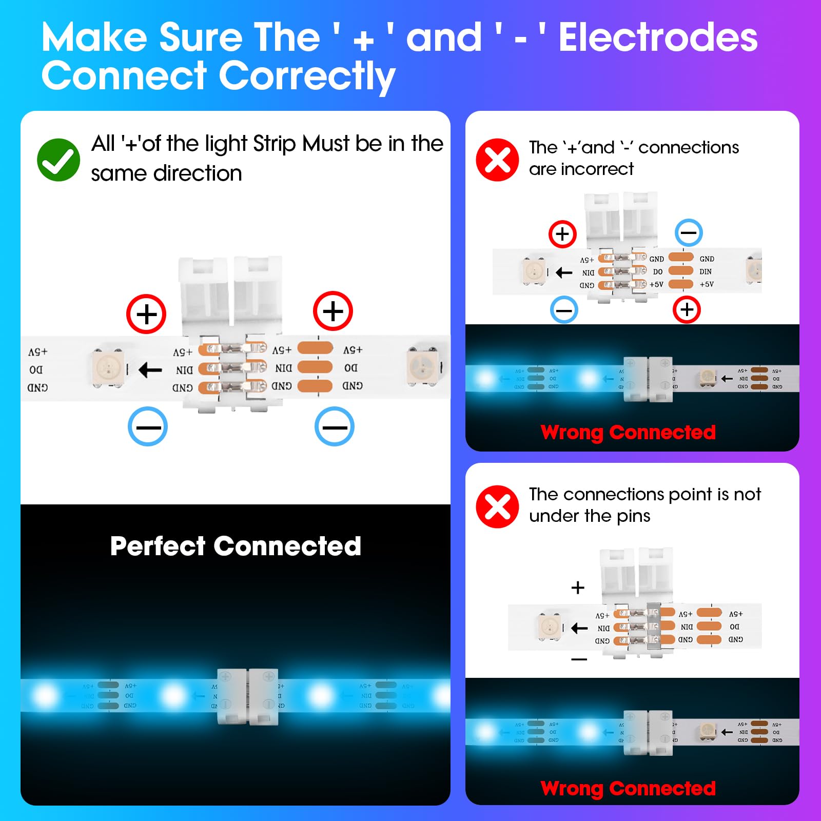 Snapklik.com : 10-Packs 3-Pin LED Connectors For LED Strip Lights 10MM ...