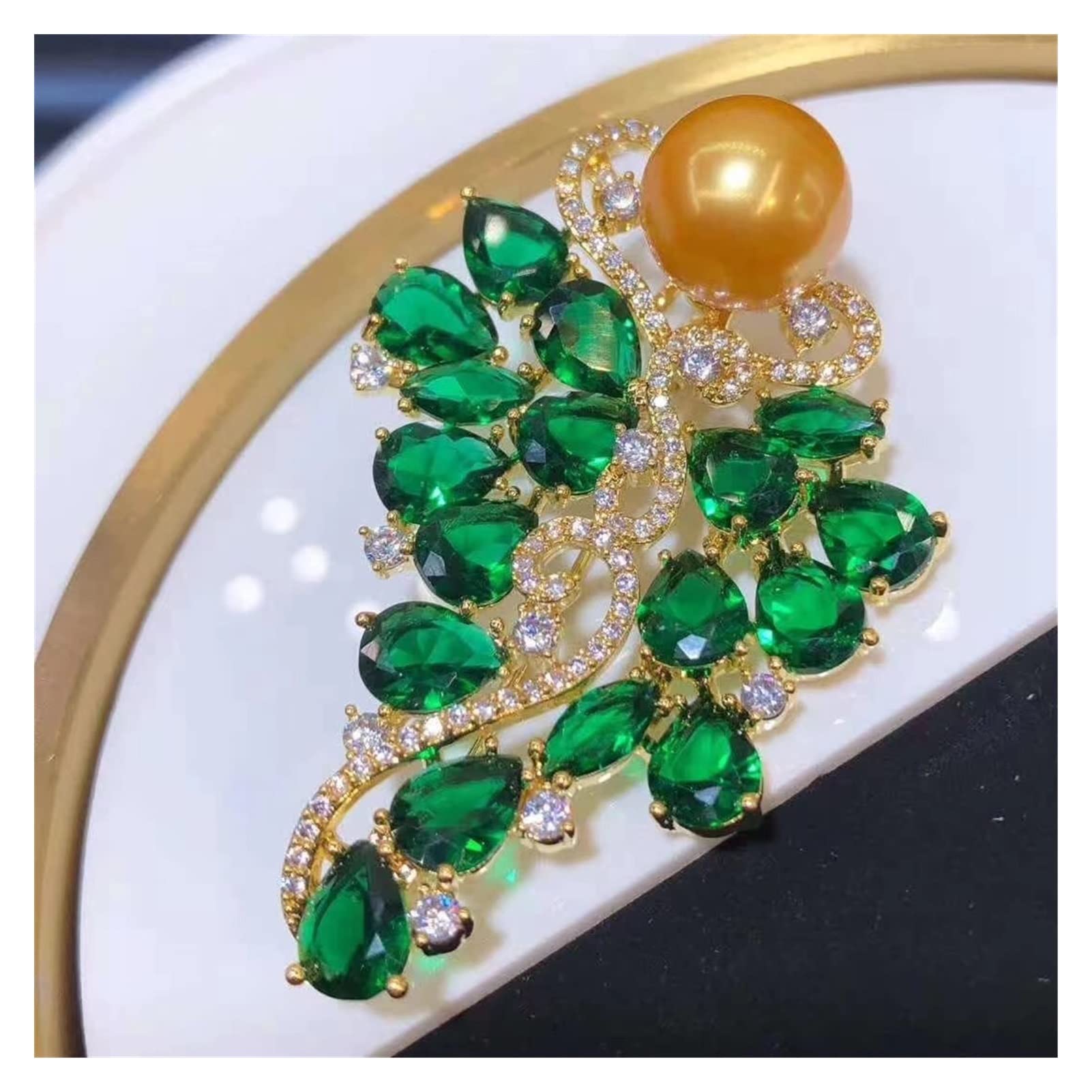 Broche con Forma de Ramillete, Estilo Art déco, Broche de Perlas, Exquisita joyería, Chapado en Oro, 11-12 mm, Broche de Perlas de Agua Dulce for Damas