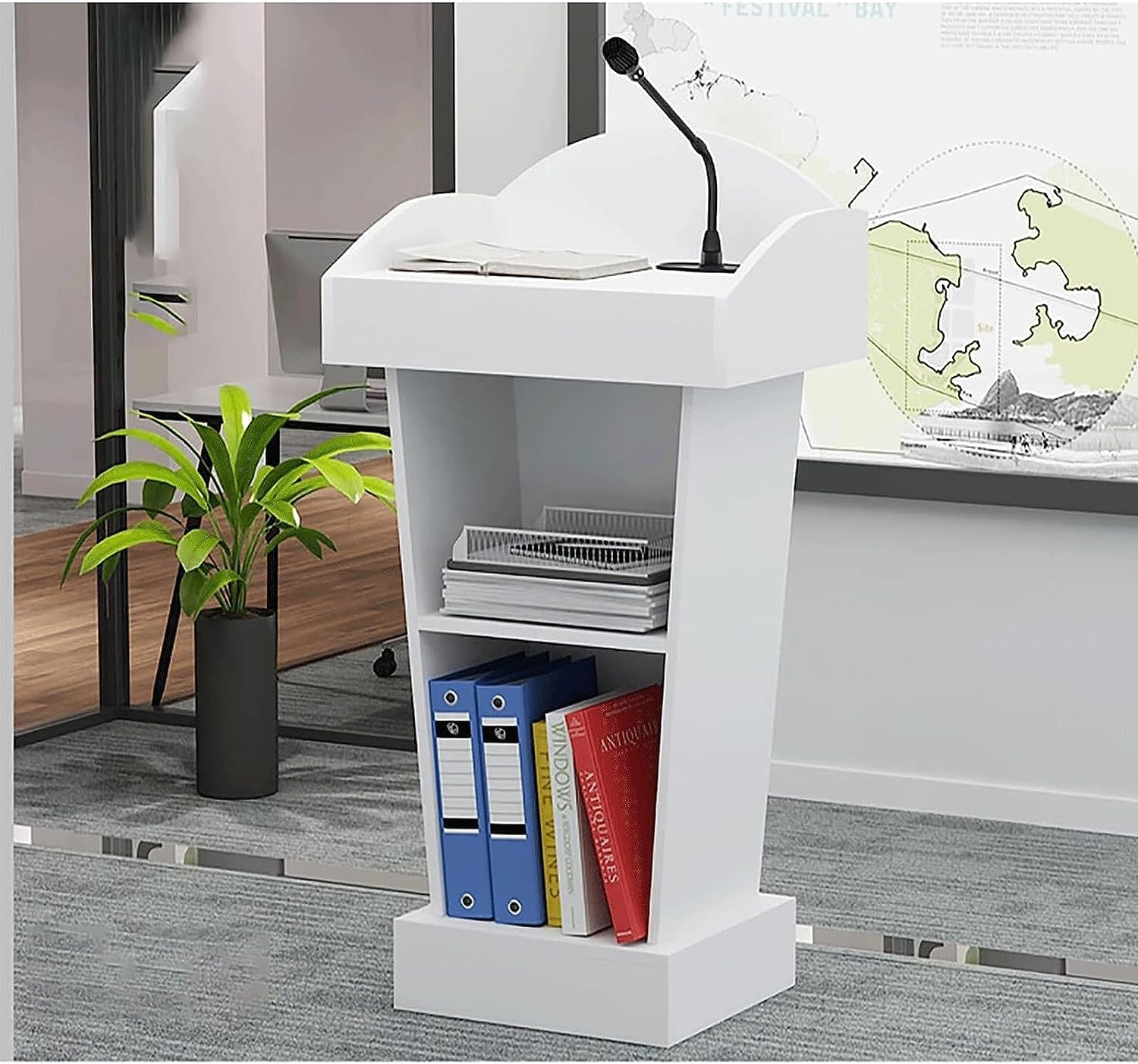 Podio Podio in Legno con Doppi Leggii, Pulpiti della Chiesa, Podio per Insegnanti di Scuola Scrivania in Piedi Podio(White)