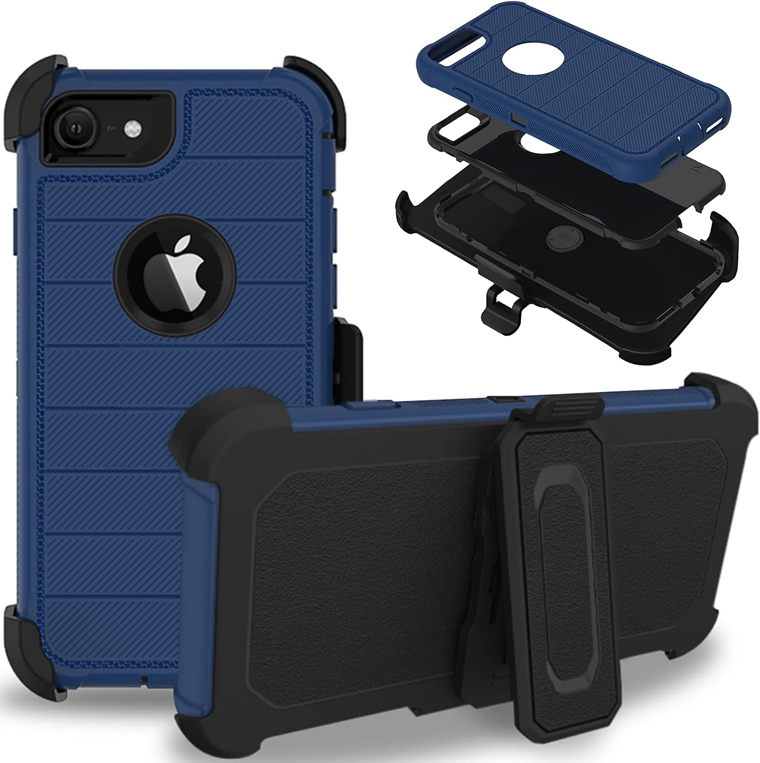 DuraSafe Cases for iPhone 6 2014 iPhone 6s 2015 4.7 Inch Holster Durable Case with Bumpup Cushioned Corners & 360° Rotatable Belt Clip - Navy Blue(with Holster)