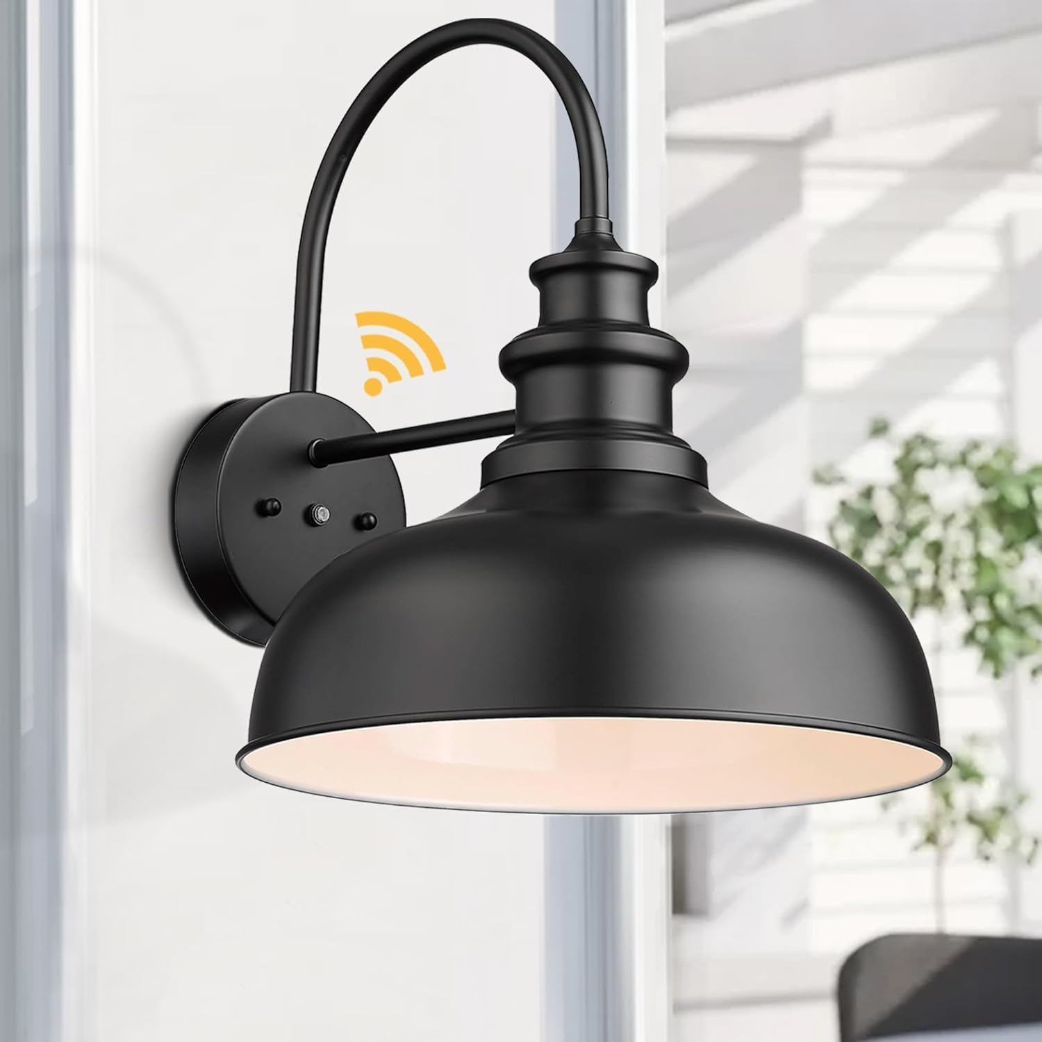Bestshared 14 Inch Dome Dusk to Dawn Farmhouse Barn Lights Farmhouse Outdoor Wall Sconce Outside Wall Lantern Lamp, Garage Lighting Fixture for Porch, Patio, Garage (1Pack, Black+White)