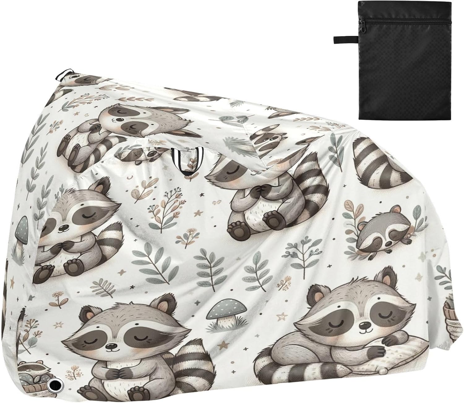 ALAZA Cute Raccoon Flowers Bike Cover Waterproof Outdoor Ebike Bicycle Covers Tarp Protection for 1/2 Bikes, Sun UV Dust Wind Proof