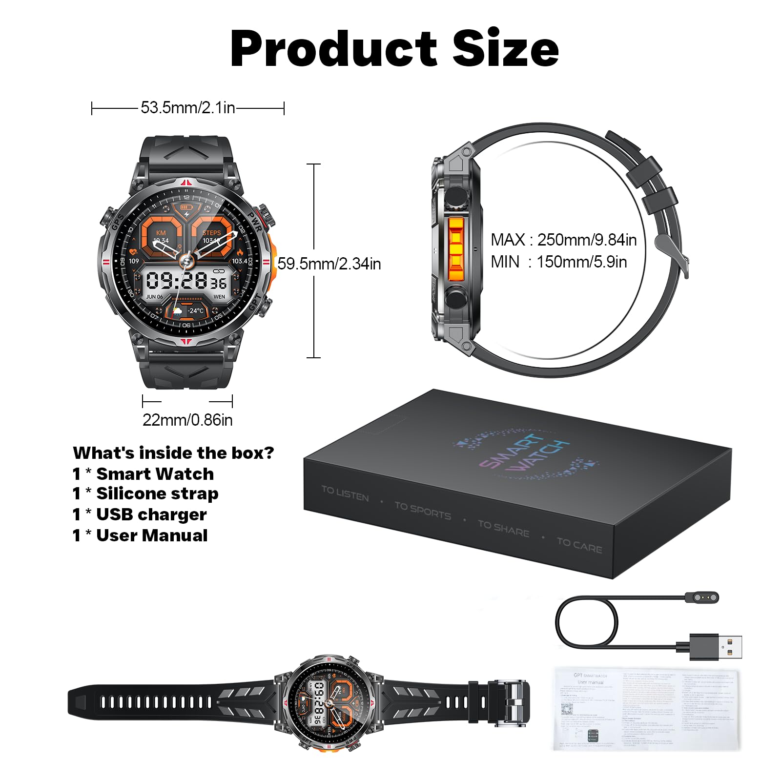 Orologio Smartwatch Uomo con GPS Sport: 1.7" AMOLED Orologi Intelligenti con GPT Effettua Risposta Chiamate 107 Modalità Sportive 3 ATM Pressione Sanguigna Frequenza Cardiaca Compatibile Android e iOS