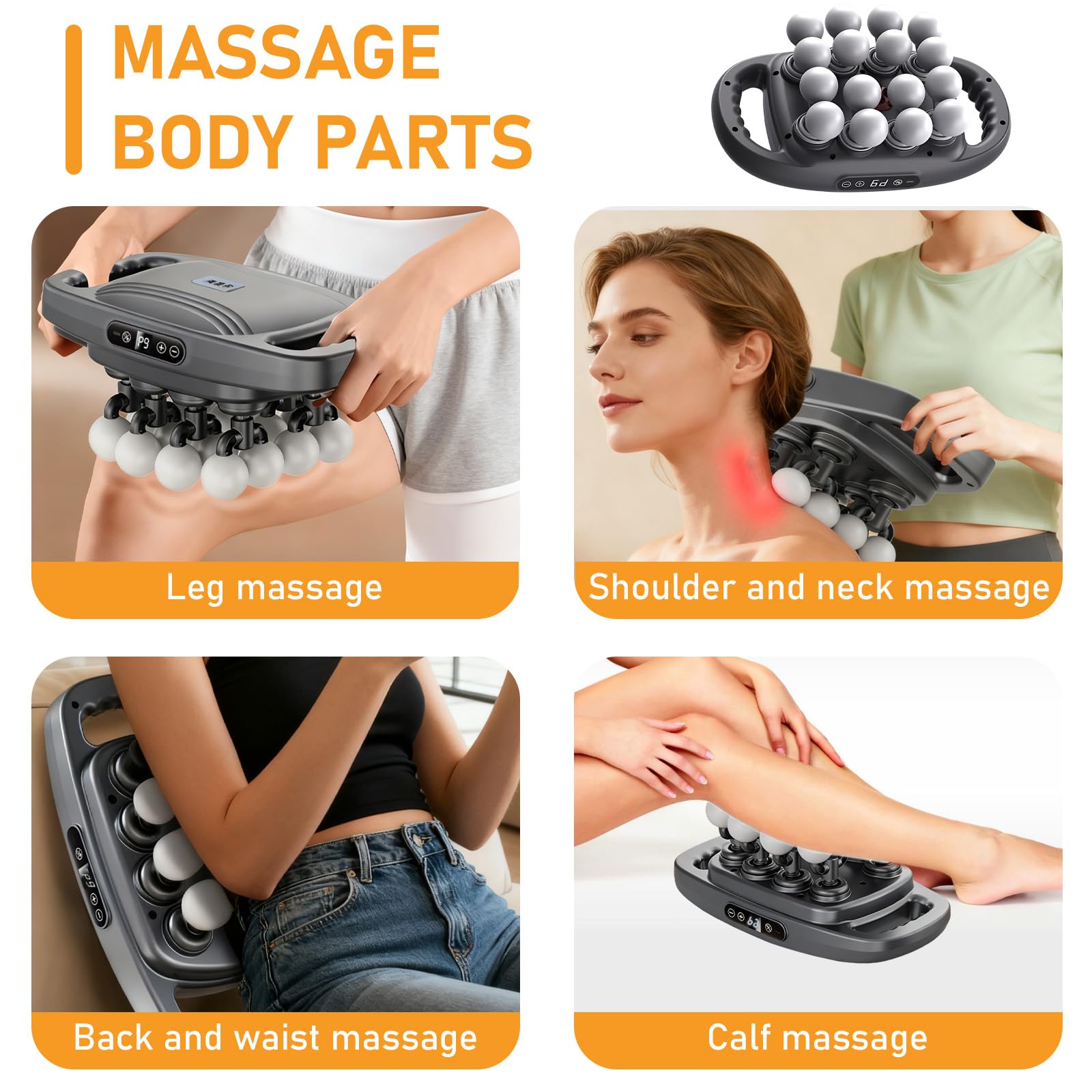 16-Head Massage Gun Deep Tissue Massager, Portable Back Massager with 9 Modes & 9 Intensities, 16-Head Wide Coverage, 50kg Deep Pressure, for Neck, Back, Shoulders, Legs (Basic) - 5