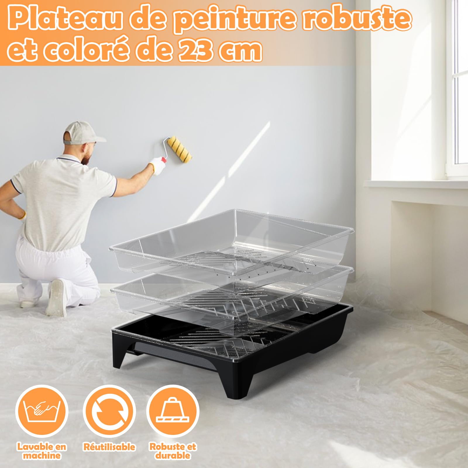 LAANPOLE Rouleau Peinture avec 1,3m Perche Telescopique, 27 Pièces Kit Peinture Mur, Rouleaux de Peinture 23 cm/10 cm pour Murs, Manches Microfibre pour Peinture Professionnelle, Orange