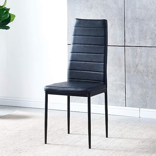 Miniatura 4 de Juego de 6 sillas auxiliares modernas para cocina, tapizadas de piel sintética con respaldo alto y patas de metal, asiento acolchado para