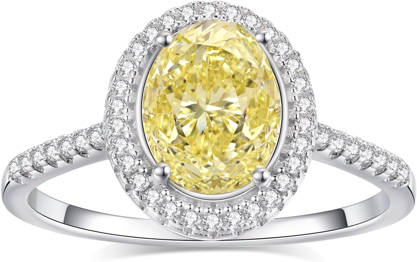 2.35CTTW Yellow Oval Moissanite Engagement Ring | 2CT Center Stone Halo Ring, 925 Sterling Silver 18K White Gold Plated | Moissanite Engagement Rings for Women, Perfect Valentine's Day Gift
