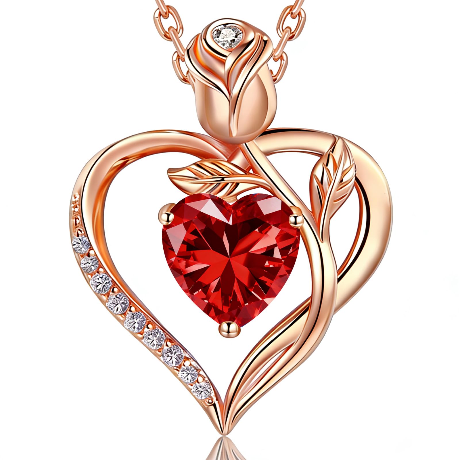 JACUPO Heart Birthstone Necklace for Women I Love You