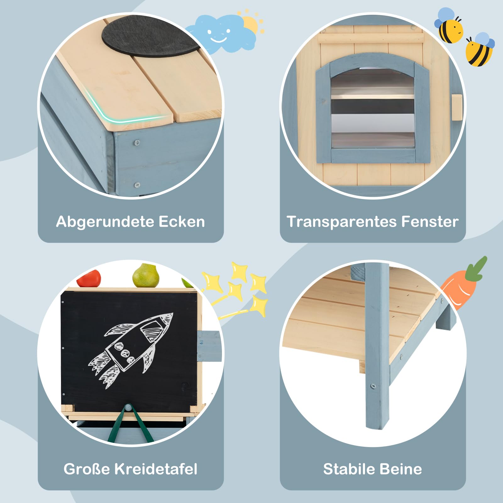 COSTWAY 2 in 1 Kinderküche & Kaufladen, Matschküche Outdoor Kinder, mit Tafel, Metallkörben, Aufbewahrungstasche, Wasserhahn & Waschbecken, Spielküche Holz, Holzküche für Kinder ab 3 Jahren