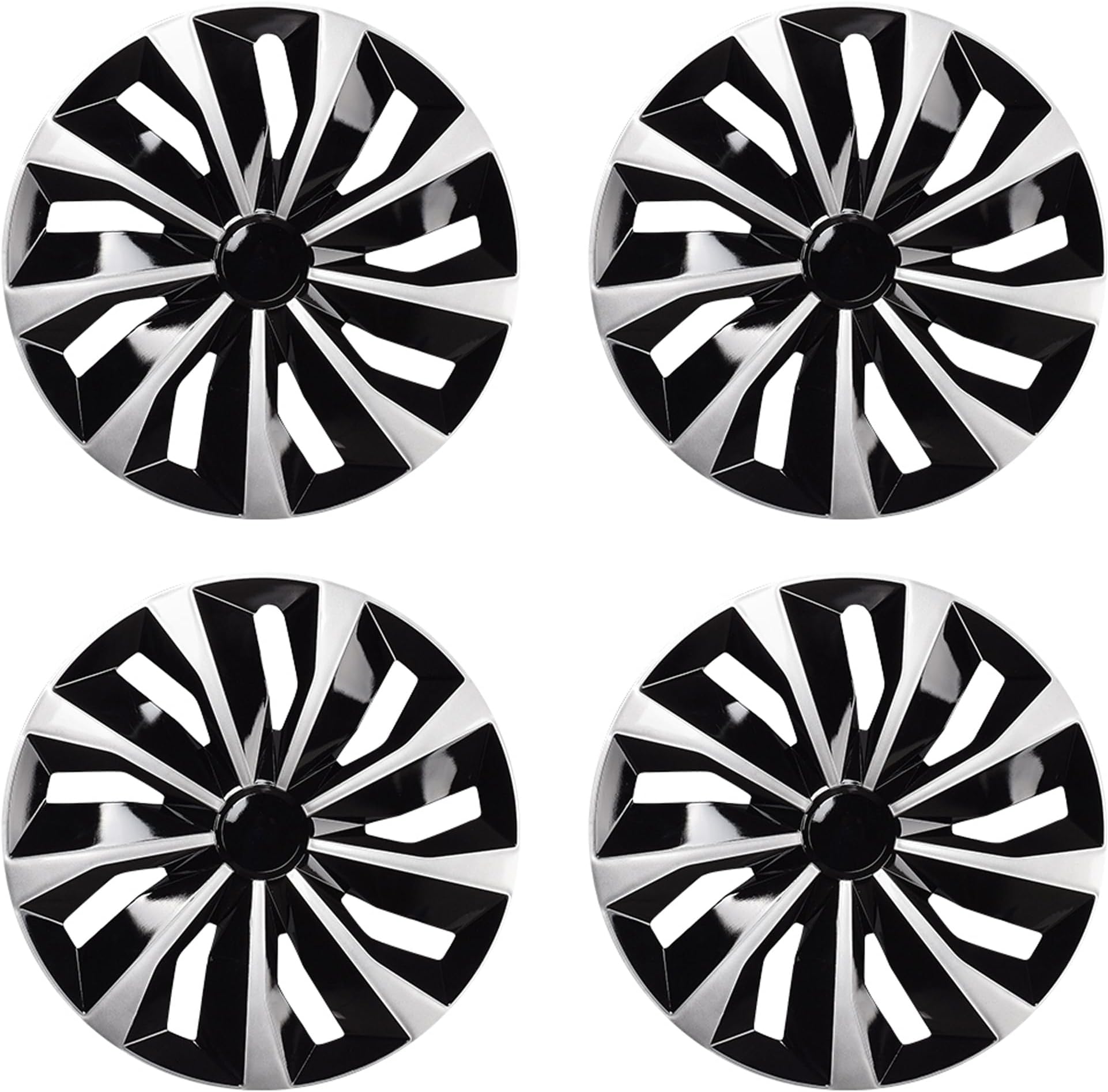Blade Bright Black with Silver Hubcap Wheel Cover Replacement Kit 14" Hub Caps Wheel Rim Cover Car Exterior Accessories Pack of 4, 14 Inches