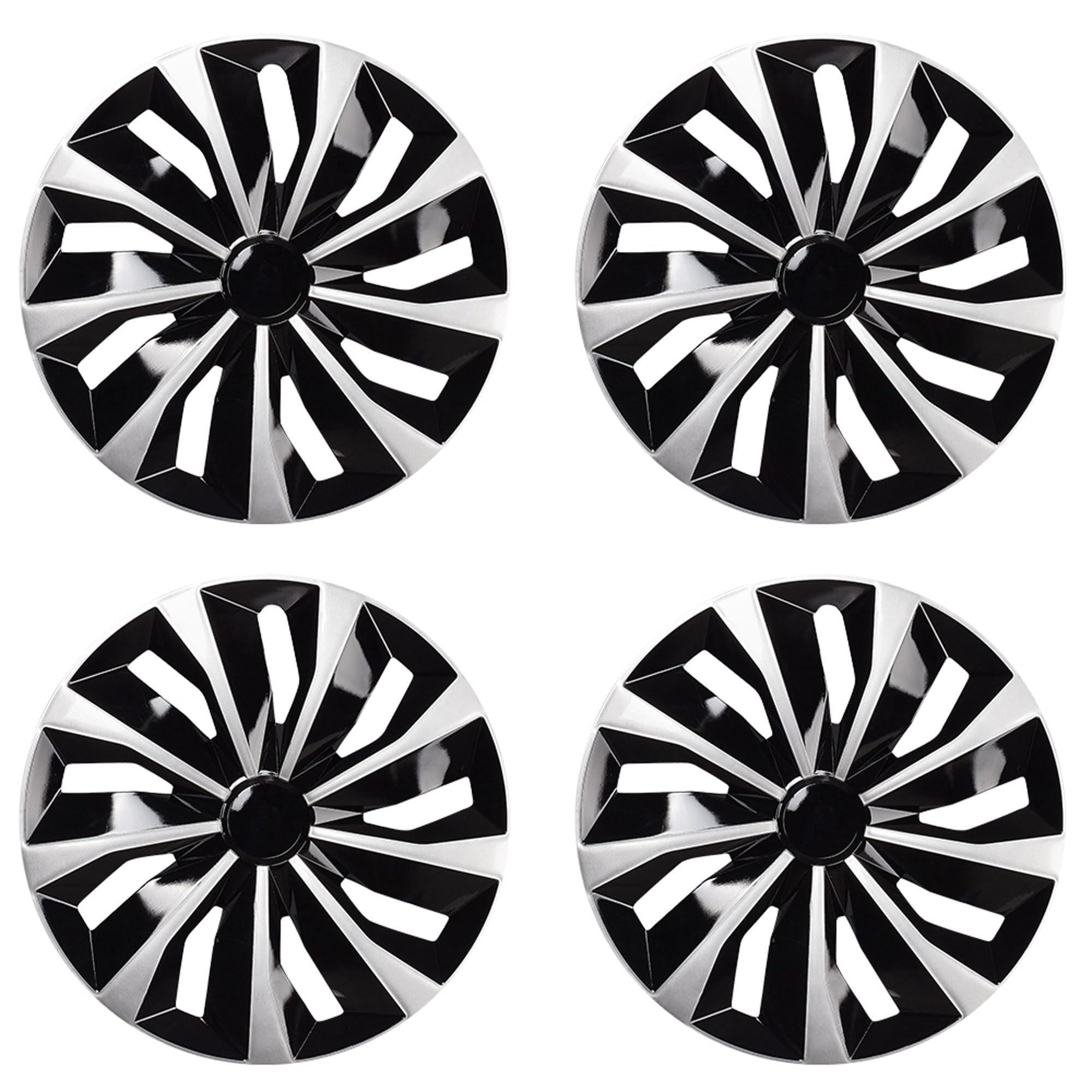Blade Bright Black with Silver Hubcap Wheel Cover Replacement Kit 17" Hub Caps Wheel Rim Cover Car Exterior Accessories Pack of 4, 17 Inches