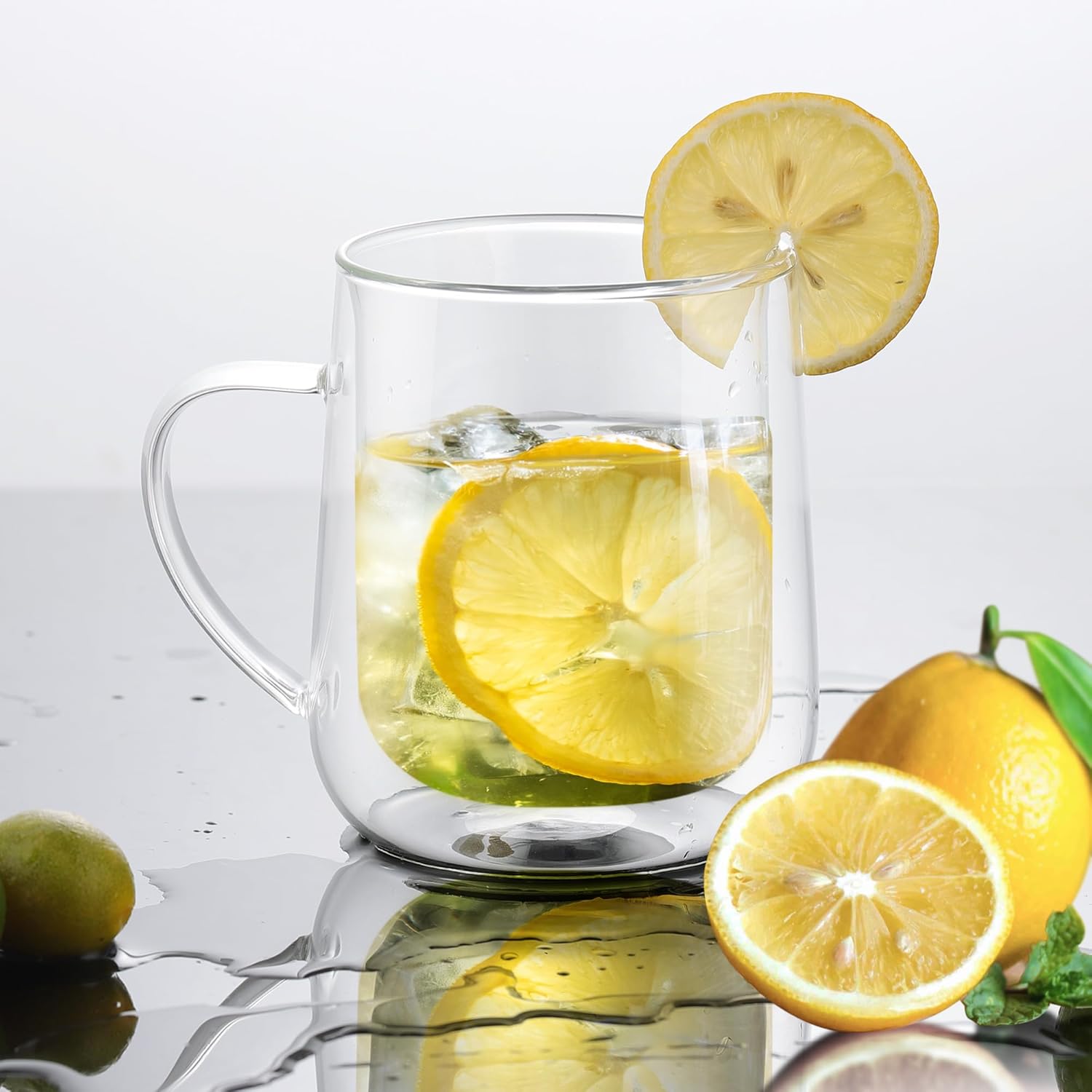 Joeyan Clear Double Walled Glass Coffee Mugs, Double Layer Tea Latte Cappuccino Cups with Handle, Double Lined Insulated High Borosilicate Glassware for Milk and Other Hot Beverages, 13.5 oz, Set of 2 - Image 2