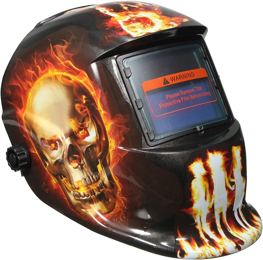 Hellfire Pattern Solar Auto Darkening Welding Helmet Weld Mask Arc Mig Tig Grinding with 2 Lens