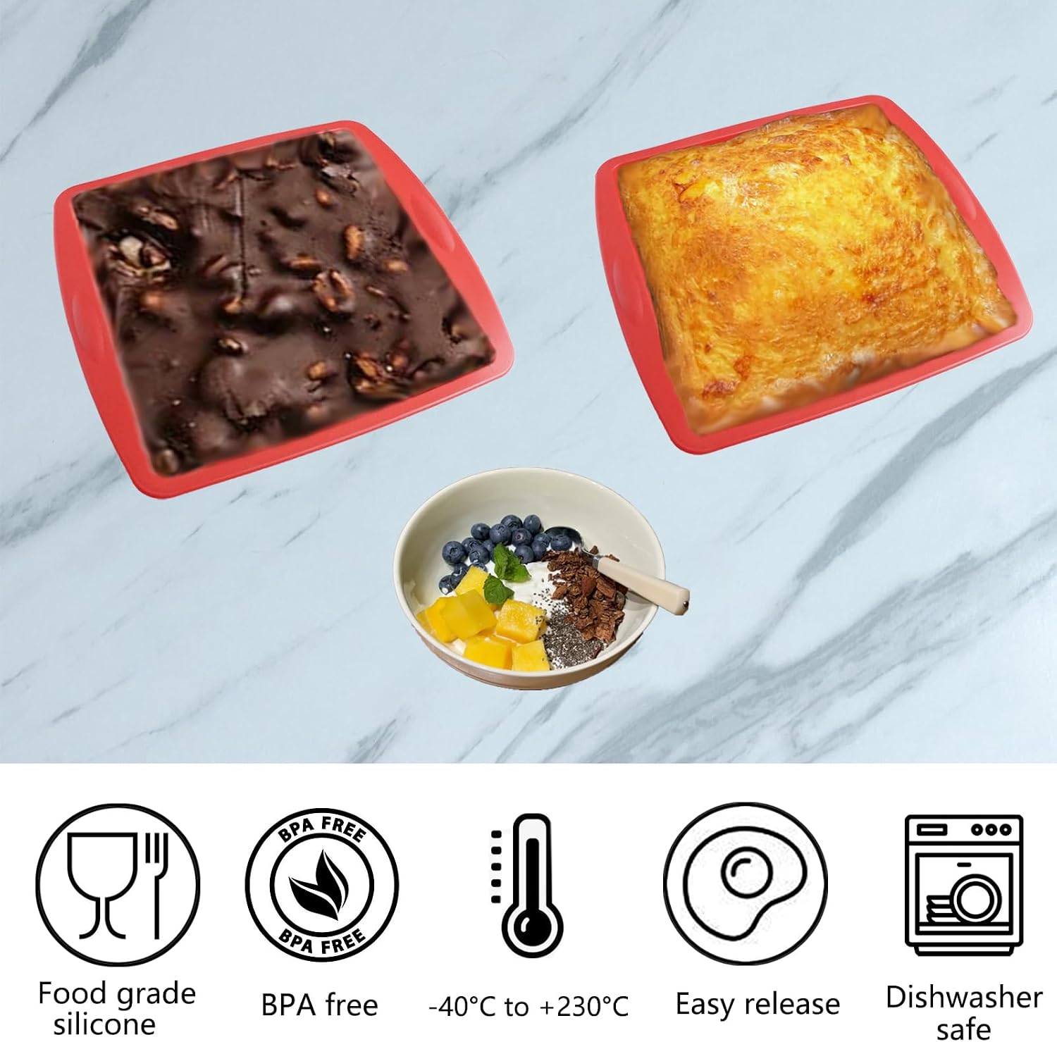 2 x 20 cm silicone baking moulds, loaf mould, non-stick silicone cake mould, square baking mould, 8 inch silicone mould, baking moulds, pan, silicone brownie baking mould for brownies, breads image 4