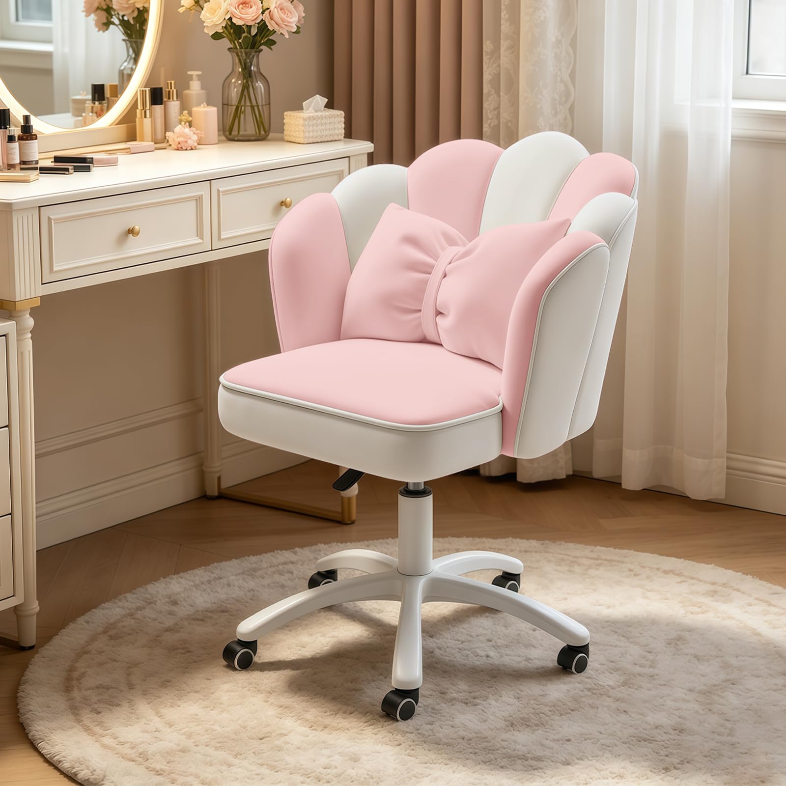 Niedlicher Schreibtischstuhl mit Blütenblatt, Samt, mit Schleife, Schmetterling, Heimbüro, Stühle für Schlafzimmer, Computer, Arbeitsstühle mit Rückenlehne – Amazon Angebot