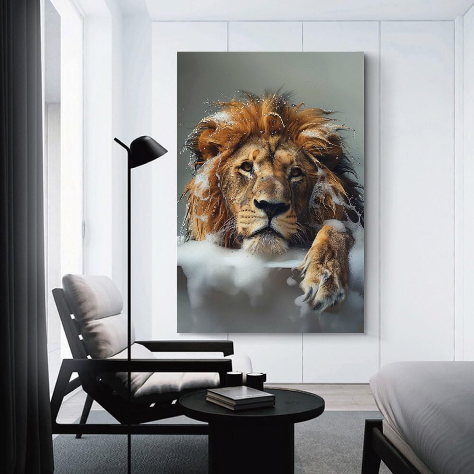 Junmoney Canvas Wall Decor Lion in A Bubble Bath, 20x30inch(50x75cm), for Living Room, Bedroom, Office Or Hallway, Decorative Artwork with Broad Appeal